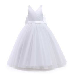 Girl's Dresses Girls Bridesmaid Dress For Wedding Lace Flower Appliques Ball Gown Girl White Princess Dresses Elegant Birhtday Party Costumes