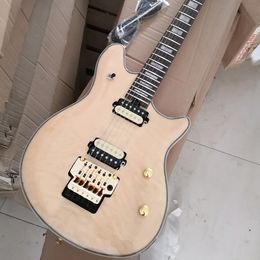 6 Strings Natural Wood Colour Electric Guitar with Floyd Rose Humbuckers Rosewood Fretboard Customizable