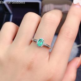 Cluster Rings 925 Sterling Silver Natural Emerald Ring Women's Simple Design Gift For Mother Wedding Jewellery Luxury Jewellery