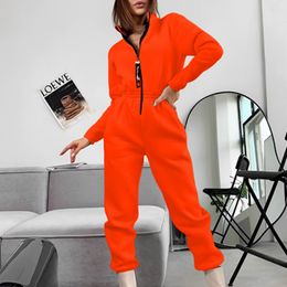 Women's Jumpsuits Rompers Fleece Sport Jumpsuit Women Playsuit Sportswear Female Long Sleeve Zipper Hoodies Jumpsuits Warm Outfit Overalls 230223