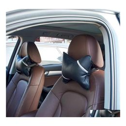 Interior Decorations 2 Pack Car Seat Neck Pillows Set Bling Front Back Headrest Head Rest Cushion Breathable Pu Leather Black Beige Dhx1L