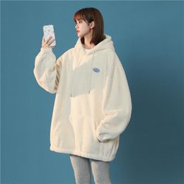 Women's Hoodies & Sweatshirts Oversized Lamb Wool Women Autumn Winter Thick Hooded Jacket Korean Loose Coats Casual Hoody