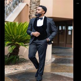 Men's Suits Black Men 3 Piece Handsome Velvet Cotton Formal Lapel Customised Fit Casual Party High Quality Vest Coat Pant