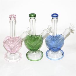 Heart Shape Purple Pink Blue Green Heady Glass Bong Hookahs Oil Dab Rigs 14mm Female Joint With Bowl Water Pipes love shape bong rig