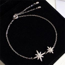 Link Bracelets Chain Double Star Glittering Fashion Net Red Explosion 925 Sterling Silver BraceletLink