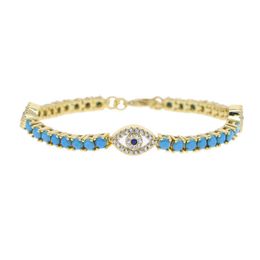 Link Chain New Turquoises Eye Paved Simple Classic Bangle Gold Colour 3mm Blue Stone Charm Tennis Bracelet For Women Fashion Jewellery G230222