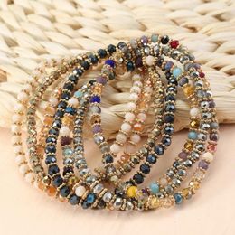 Bangle 7Pcs Women Rhinestone Crystal Bracelets Multilayer Faux Glaze Jewellery Elastic Rope Beads Bangles For Wedding Party Banquet