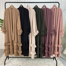 Ethnic Clothing Open Kimono Muslim Islamic Arab Abaya Dubai Kaftan Women Maxi Robe Middle East Ruffle Spring Autumn Pakistani Cardigan