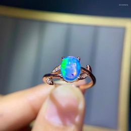 Cluster Rings Beautiful Natural Opal Ring For Women Real 925 Silver Gold Oval Gemstone Birthday Party Gift Birthstone