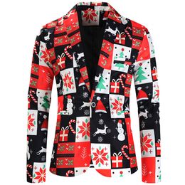 Men's Suits Blazers Fashion Christmas Party Coat Casual Slim Fit Blazer Buttons 3D Floral Print Painting 230222