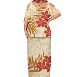 Casual Dresses Design Puletasi Polynesian Tribal Patterns Dresses Custom Cut Out Shoulder Gowns Women Elegant Half Sleeve Women Dress 230223