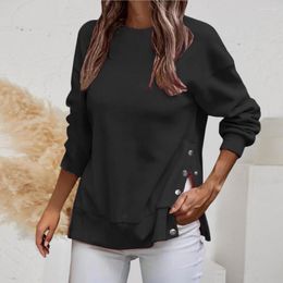 Women's Blouses Trendy Winter Tops Elastic Hem Tee Shirt Crew Neck Fall Casual Solid Loose Pullover Coldproof