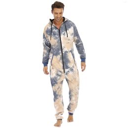 Men's Tracksuits Men Zipper Long Sleeve Onesie Autumn Hooded Jumpsuit Streetwear Street Loose Tie Dye Hoodies One-piece Overalls For Home