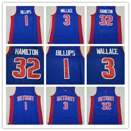 Billups 1 Wallace 3 Hamliton 32 Jersey 2003-2004 Jerseys Blue Basketball Men Stitched Jersey S-XXL Mix Match Order