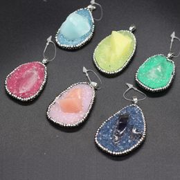 Pendant Necklaces Natural Stone Agate Crystal Bud Resin Irregular Inlay Diamond Edge For Jewellery MakingDIY Necklace Accessories GiftPendant