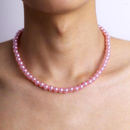 Choker PuRui Fashion Simple Pink Imitation Pearl Handmade Strand Bead Necklace Temperament Trend Casual For Men Jewelry Gift