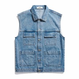 Men's Vests Veste Sans Manche Homme Mens Vest Jackets Sleeveless Denim Men Casual Cotton Comfort 230223