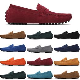 Men Casual Shoes Mens Slip on Lazy Suede Leather Shoe Big Size 38-47 Red Gold