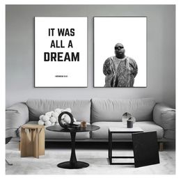 and Paintings It Was All A Dream Biggie Smalls Quote Rap Poster Prints Wall Art Decor The Notorious BIG Canvas Art Print Woo