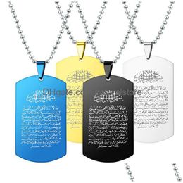 Pendant Necklaces Arabia Scripture For Women Men Stainless Steel Dog Tag Beads Chains Fashion Jewellery Gift Drop Delivery Pendants Dh2Bq