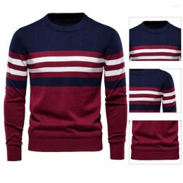 Men's Sweaters Autumn Sweater Contrast Colours Stripe Round Neck Slim Men For Daily Wear