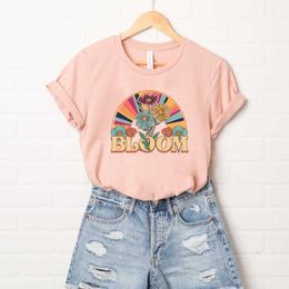 Women's T-Shirt Women's Bloom Floral Print Graphic Tee 80s 90s Egirl Cotton Hippie Boho Style Retro T Shirt Cute Funny Vintage Top L230223