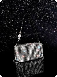 Evening Bags Luxury Woman Full Crystal Crossbody 3D Cuboid Shoulder Bling Silver Rhinestone Black Sexy Mini Tote Chain String Bead Party