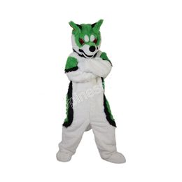 Performance Green Furry Husky Dog Mascot Costumes Cartoon Elk Character Dress Suits Carnival Adults Size Christmas Birthday Party Halloween Outdoor Outfit Suit