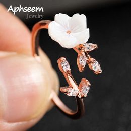 Band Rings New Crystal Copper Flower branch leaf Adjustable Finger Wedding Rings for Women Rose Gold Zircon Open Ring Glamour Jewellery Gift G230213