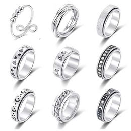 Band Rings Spinning Spinner Ring Moon Sun Cat Rotating Stainless Steel Rings for Women Men Fashion Anxiety Sensory Couple Rings Antistress G230213