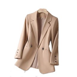 Women's Suits Blazers Khaki Leisure Suit Women's Coat Spring Autumn Style Temperament Slim Fit Ladies Comfortable Lining Wild Blazer S-4XL 230223