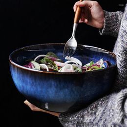 Bowls 2400ml Ceramic Large Soup Bowl Dark Blue Porcelain Fruit Salad Home Restaurant Tableware Big Capacity Kitchen Dinnerware