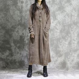 Casual Dresses ZANZEA Women Turtleneck Long Sleeve Corduroy Dress Autumn Vintage Solid Long Sundress Baggy Vestido Kaftan Dresses 230223