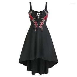 Casual Dresses Gothic Black Dress Women Plus Size Embroidery Print Sexy A Line Party Vestidos 2023 Summer Elegant