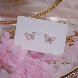 Stud Earrings 14k Real Gold Plated Fashion Jewelery Crystal Cute Butterfly Exquisite For Woman Holiday Party Elegant Earring