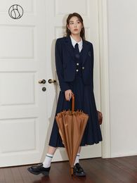 Two Piece Dress DUSHU College Style Short Blazer Coat Fashion Suit for Women Literary Retro Spring High Waist Half Pleated Skirt 230222