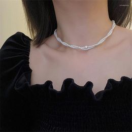 Pendant Necklaces Korean Elegant Double Laye Imitation Pearl Bead Necklace For Women Zircon Charm Wedding Party Jewellery Collier Femme E114