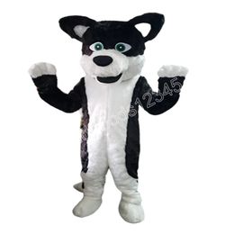 Performance Black Long Fur Furry Husky Mascot Costumes Halloween Fancy Party Dress Cartoon Character Carnival Xmas Easter Advertising Birthday Party Costume