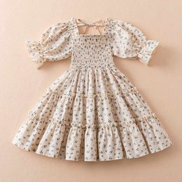 Girl's Dresses Short Sleeve Dress for Girl Polka Dot Kids Floral Evening Party Dresses Children Clothing Girls Birthday Smocked Vestidos 38T Z0223