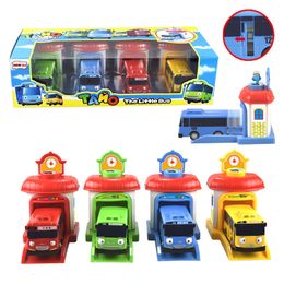 Electric/RC Track 4pcs/set Scale model Tayo the little bus children miniature baby oyuncak garage tayo Ejection impact car vehicle 230222