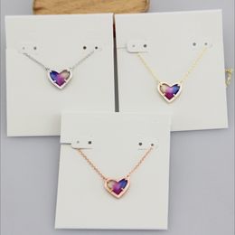 Pendant Necklaces Necklace Rainbow Colour Shell Heart Stone Real 18K Gold Plated Dangles Glitter Jewelries Letter Gift With free dust bag