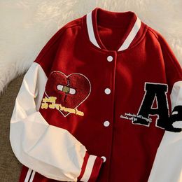 Men's Jackets Hip Hop Retro Broken Heart Embroidered Varsity Jacket Couple Street Harajuku American Baseball Uniform 230223