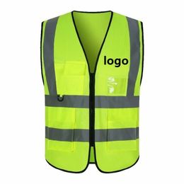 Men's Vests Custom Reflective Safety Vest Bright Neon Colour With 2 Inch StripOrange TrimZipper 230223