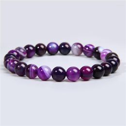 Strand 8mm Purple Natural Agates Beads Bracelet Handmade Quartz Stone Yoga Charm Energy Men Women Jewellery
