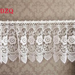 Curtain Pastoral Rose Crochet Hollow Short Curtains For Kitchen Manual Linen White/Beige Flowers Lace Half # A112