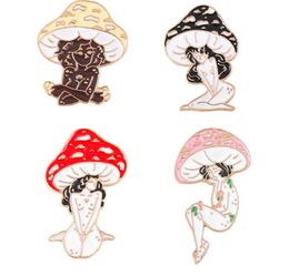 Cogumelo lady esmalte pinos de garotas personalizadas e broches de planta Citches de lapela Cartoon Nature Art Jewelry Gift for Friends