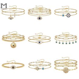 Link Chain MONOOC Dainty Layered Evil Eye Bracelets 14K Gold Filled Adjustable Beads Layering Bracelet Cute CZ Evil Eye Jewelry for Women G230222