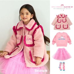 Hoodies Sweatshirts Winter Girls Jacket Korean Version Fashion Pink Gauze Skirt Cartoon Sweatshirt Children's Clothing 230222