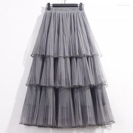 Skirts Cascading Mesh Skirt Summer Of Women 2023 Splicing Casual A Line Cake Skits Solid Colour Big Swing Gauze Umbrella