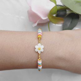 Link Chain (1pc/lot)New Arrived Natural Mother Pearl Daisy Flower Bracelet Women Classic Pendant with Gold Beads Charm Jewelry Girl Gift G230222